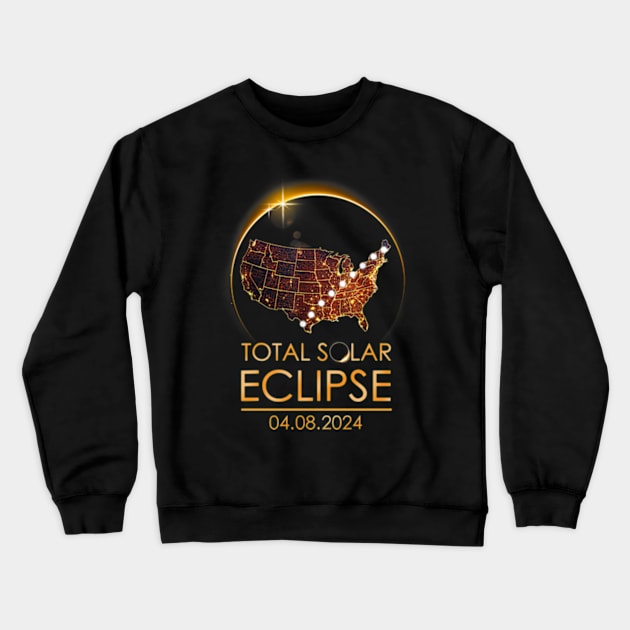 Total Solar Eclipse Shirts April 8 2024 America Map Totality Crewneck Sweatshirt by CrosbyD